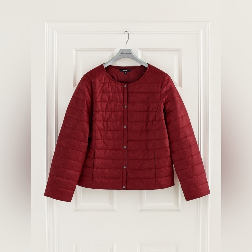 Ulla Popken Womens US 16/18 Red Burgundy Full Zip Quilted Coat Jacket NWT